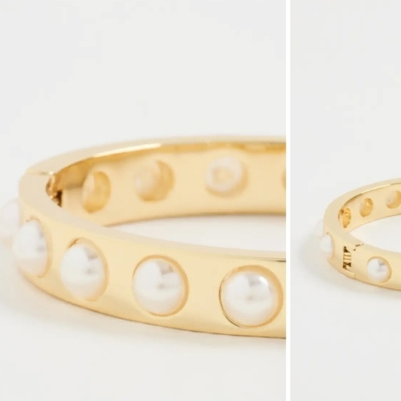 New Lele Sadoughi Bubble Hinged Gold Pearl Cuff Bracelet NWT - Picture 4 of 5